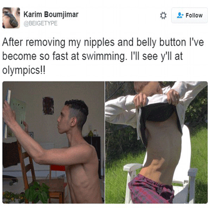 artist is selling ear rings made up of his nipples