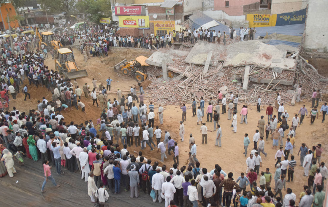 under construction three-storey building demolished in Merrut.
