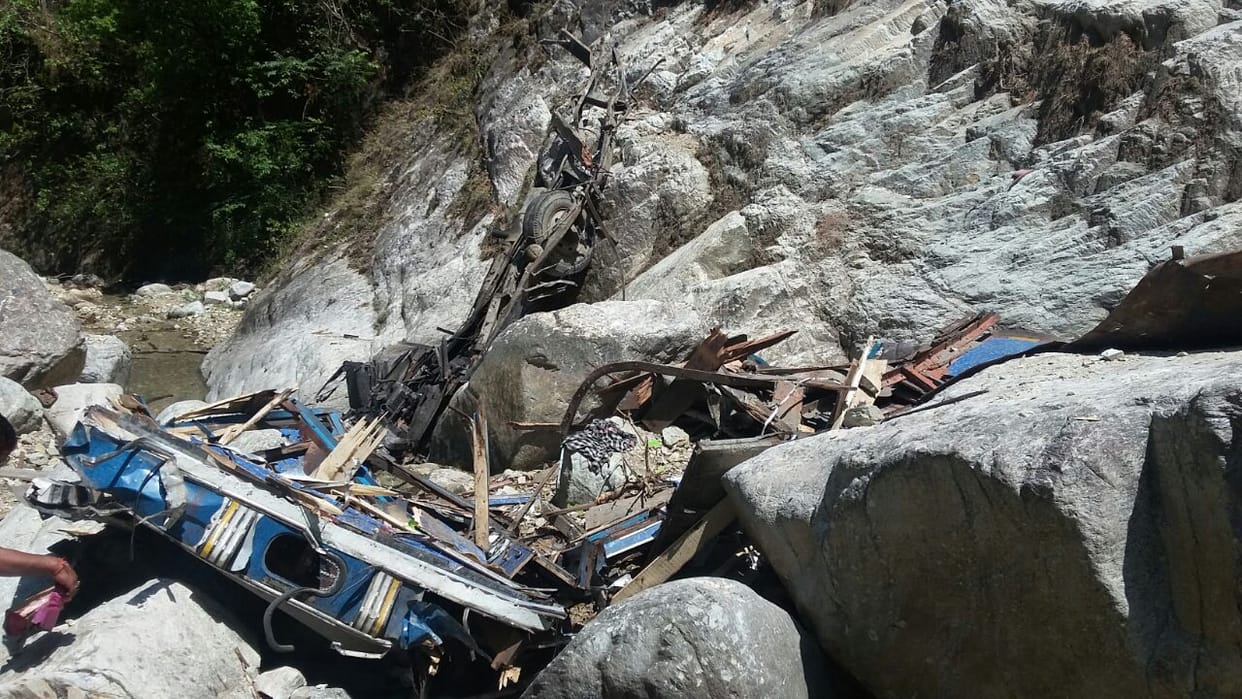 truck fell into trench from the hill road.