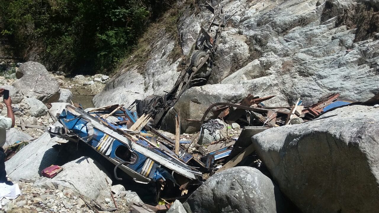 truck fell into trench from the hill road.