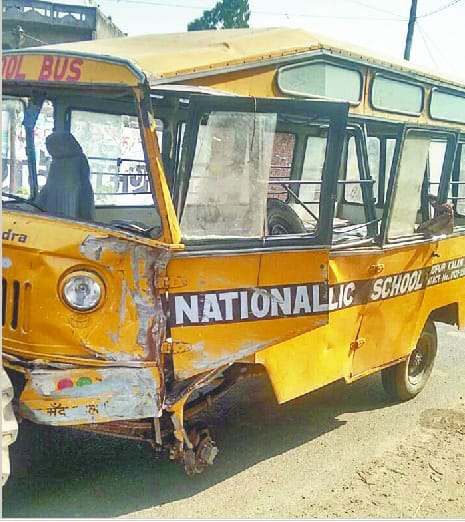 School bus hit the railing