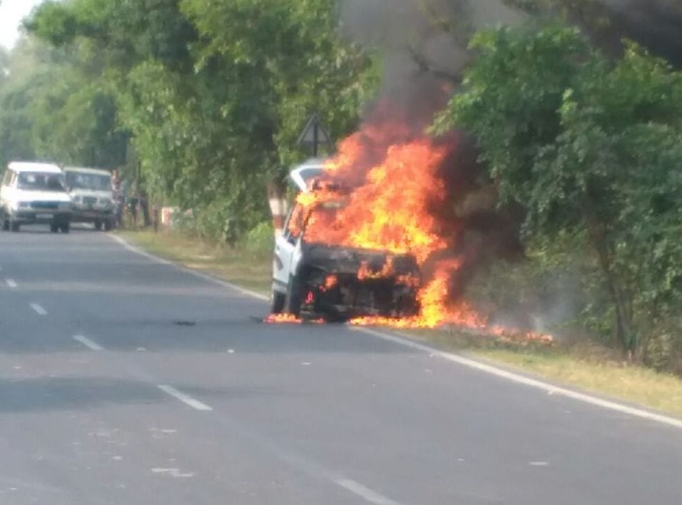 car burnt driver save
