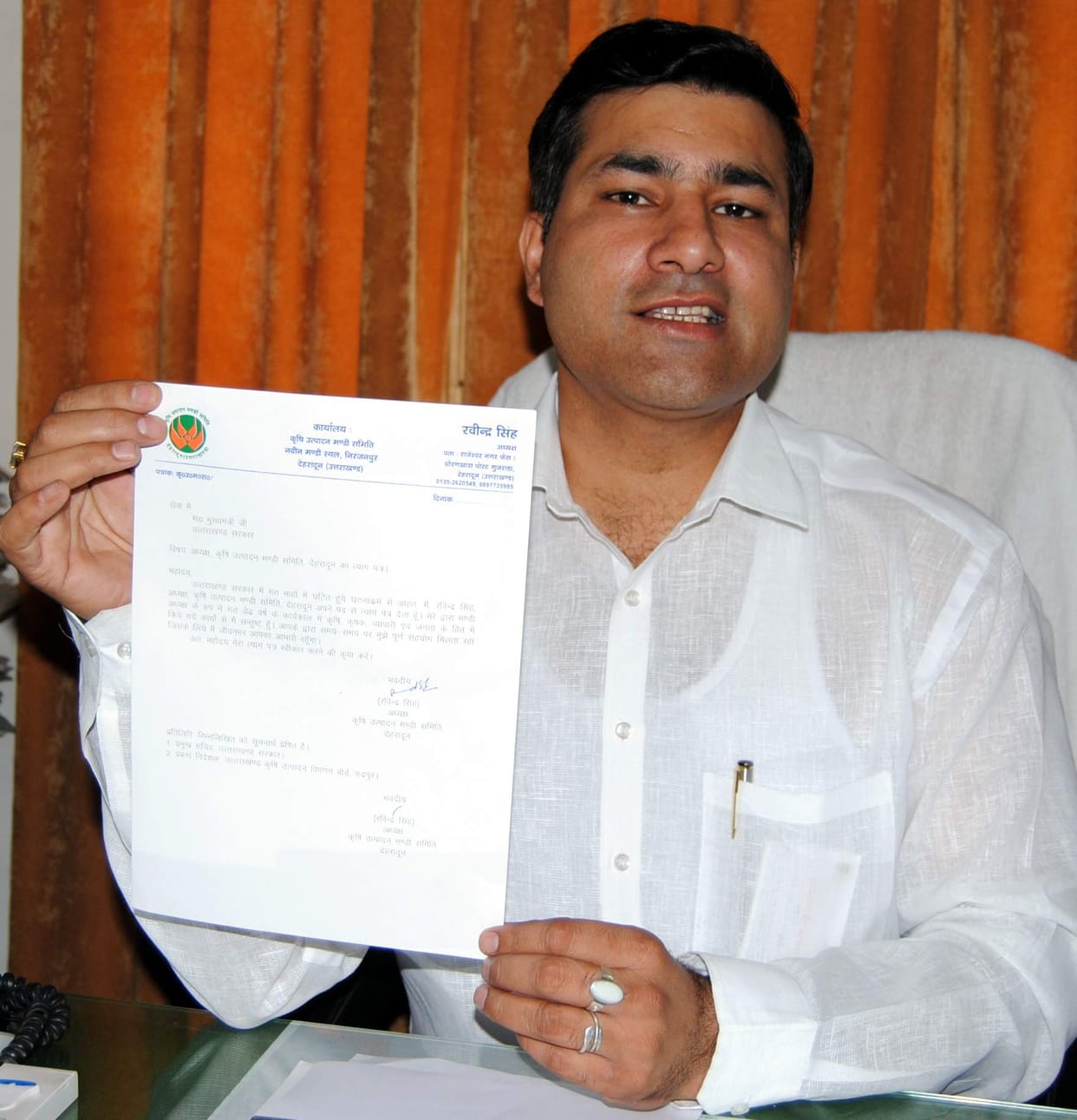 doon mandi committee chairman ravindra singh resign.