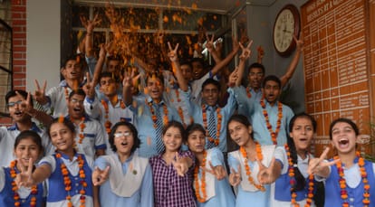 Toppers of UP Board in Lucknow.