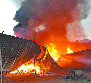 A raging fire in the factory