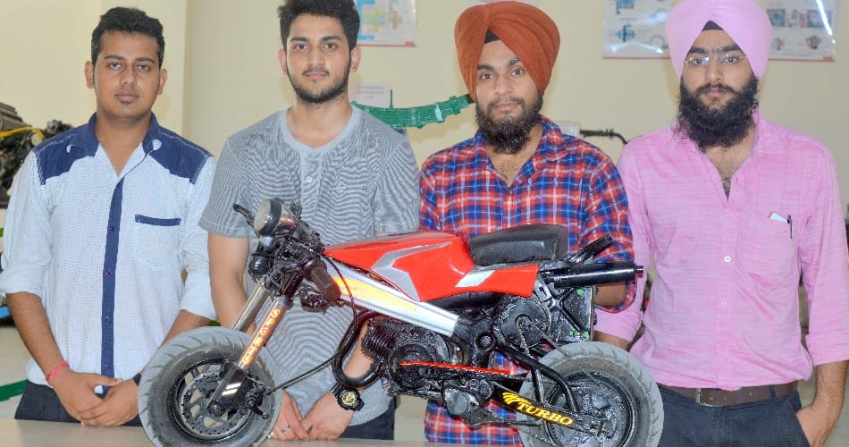 unique bike made by four students, gulzar group of institute, petrol, battery, khanna