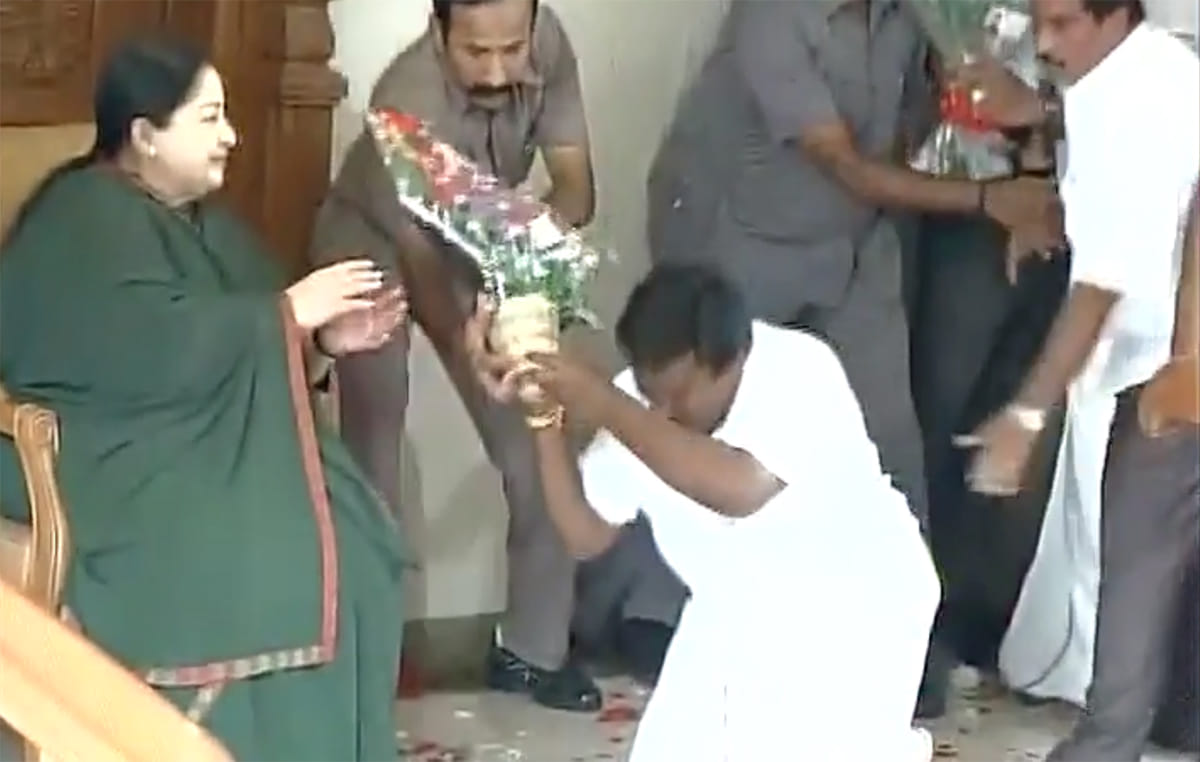 supporters of Jayalalithaa congratulate her on victory