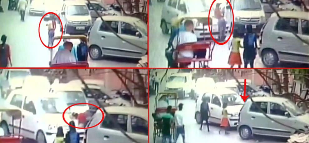 Horrific accident caught on camera in Delhi's Madhu Vihar,victim girl escapes alive