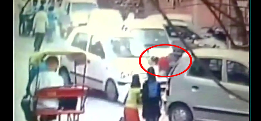 Horrific accident caught on camera in Delhi's Madhu Vihar,victim girl escapes alive