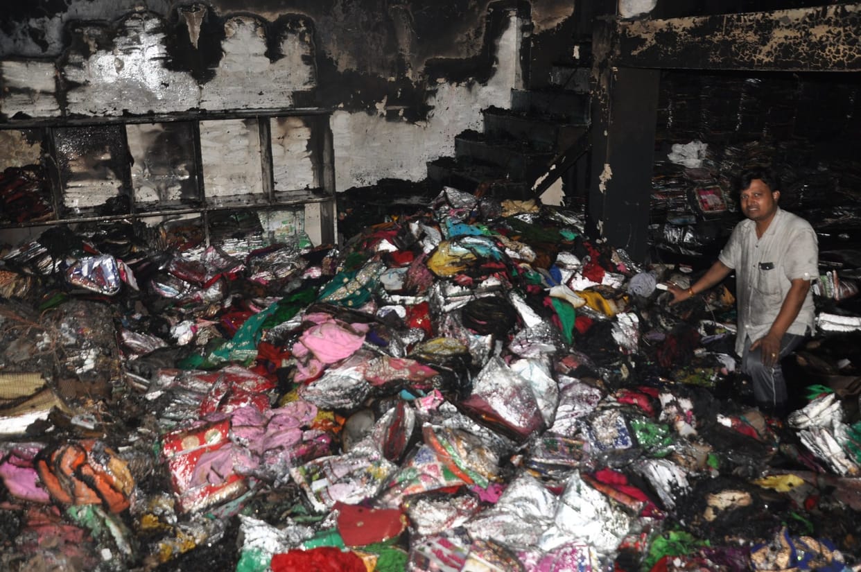 fire in clothes' shop and godown