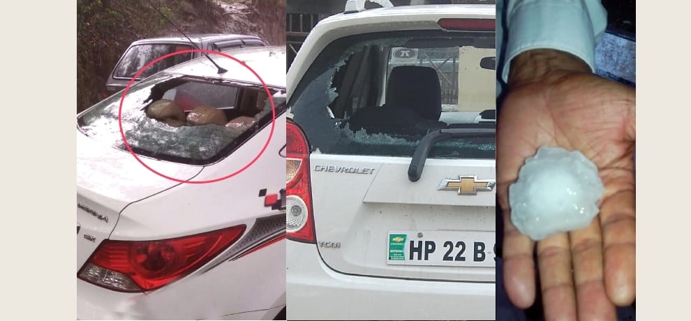 hailstorm in himachal, heavy loss to crops and vehicles.