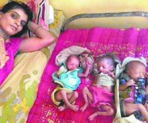 The woman gave birth to three children, all healthy