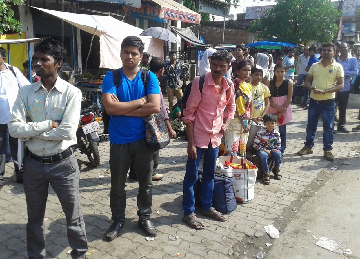 People wandered into waiting buses throughout the day