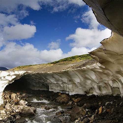 a beautiful ice cave in russia