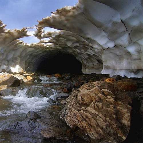 a beautiful ice cave in russia