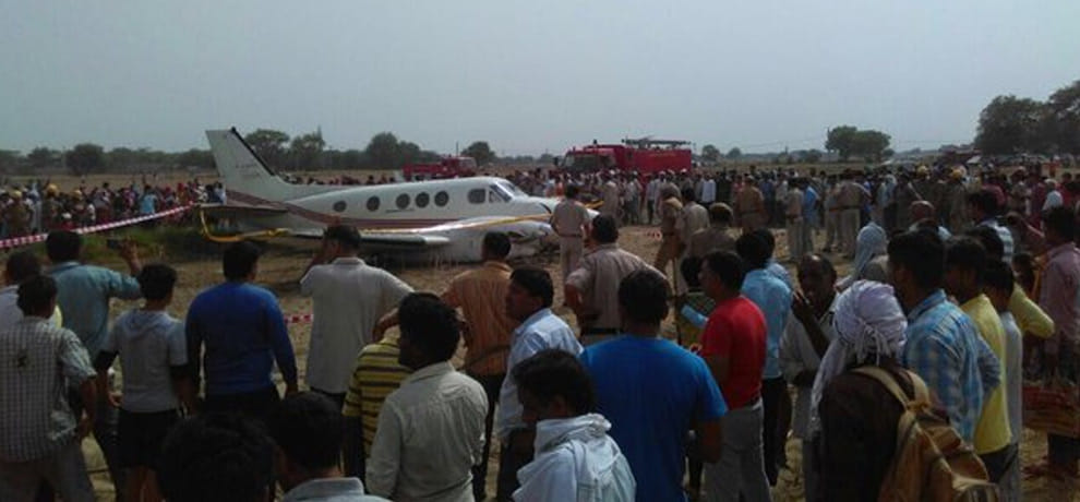 crash landing of air ambulance in a field of najafgarh, delhi
