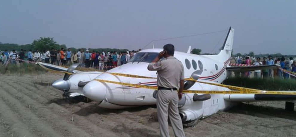 crash landing of air ambulance in a field of najafgarh, delhi