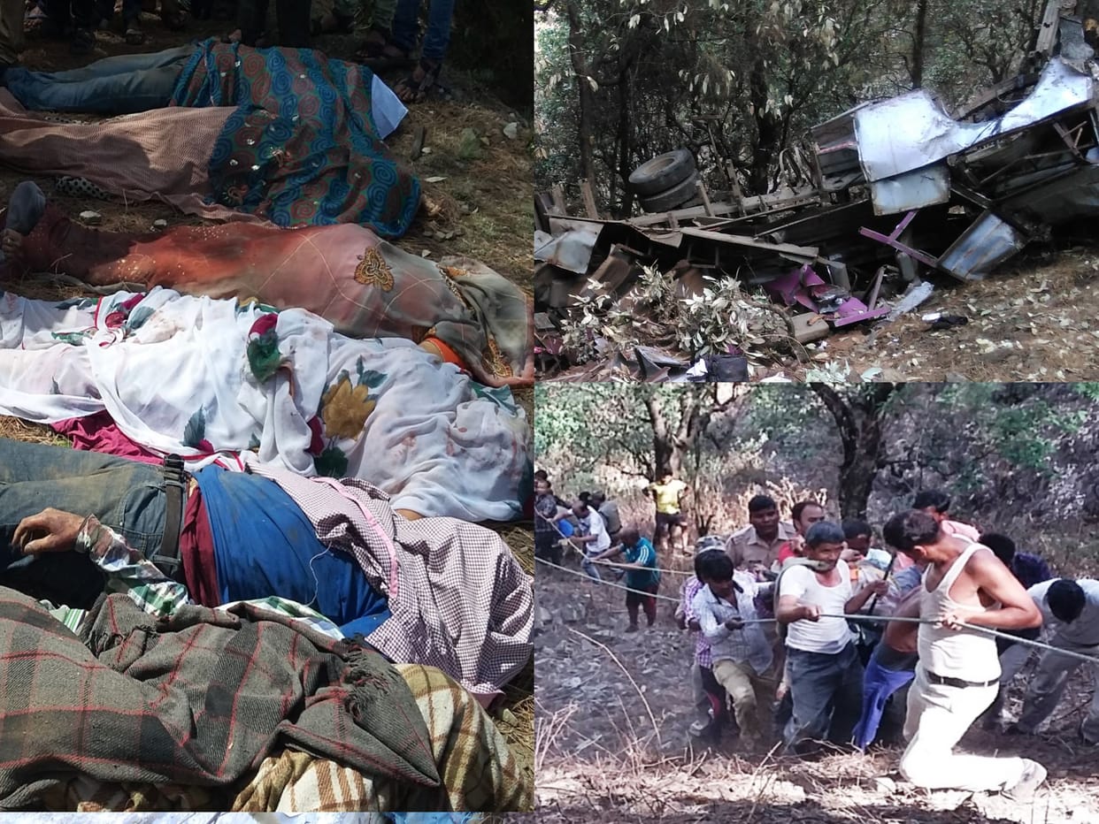 private bus fell into trench in almora, accident photos.