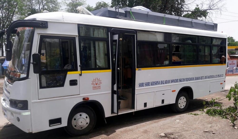 iscon group tourist bus caught on truck permit.