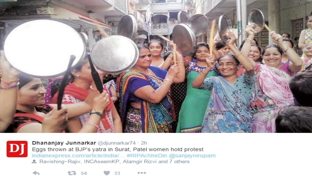 Modi govt 2 years: Eggs thrown at BJP's yatra in Surat, Patel women hold protest