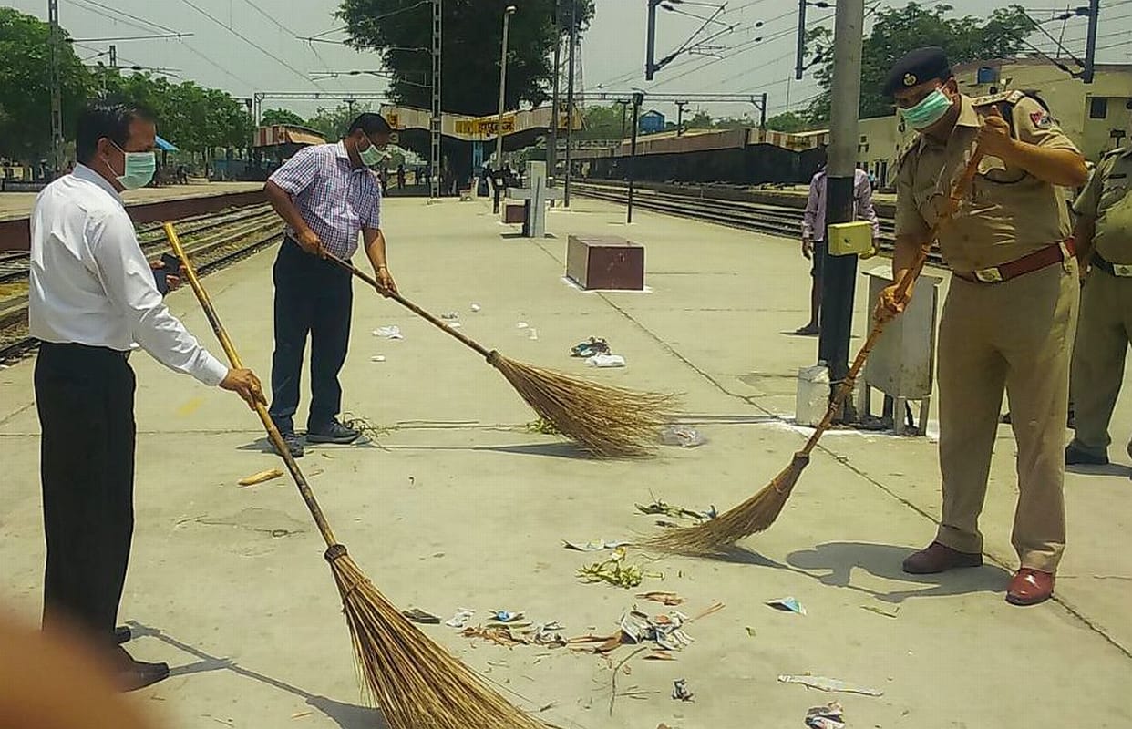 Cleaning system at railway station.