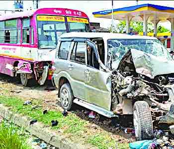 Bus collided with the car, three injured