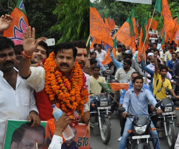 BJP road show for mahendra singh in Lucknow.