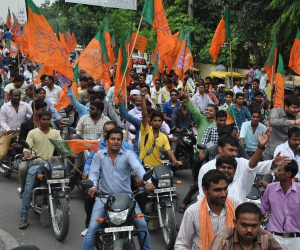 BJP road show for mahendra singh in Lucknow.