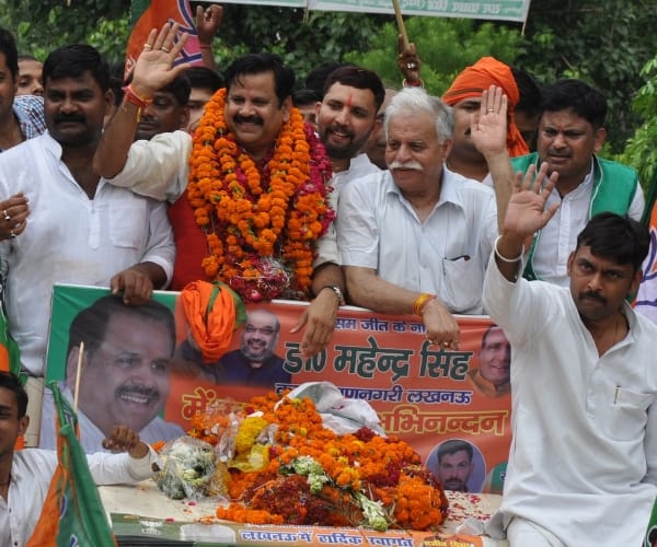 BJP road show for mahendra singh in Lucknow.