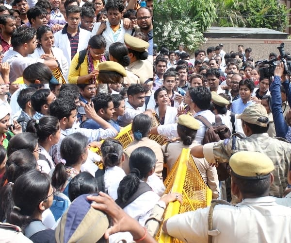 medical students protest against re counselling in kgmu