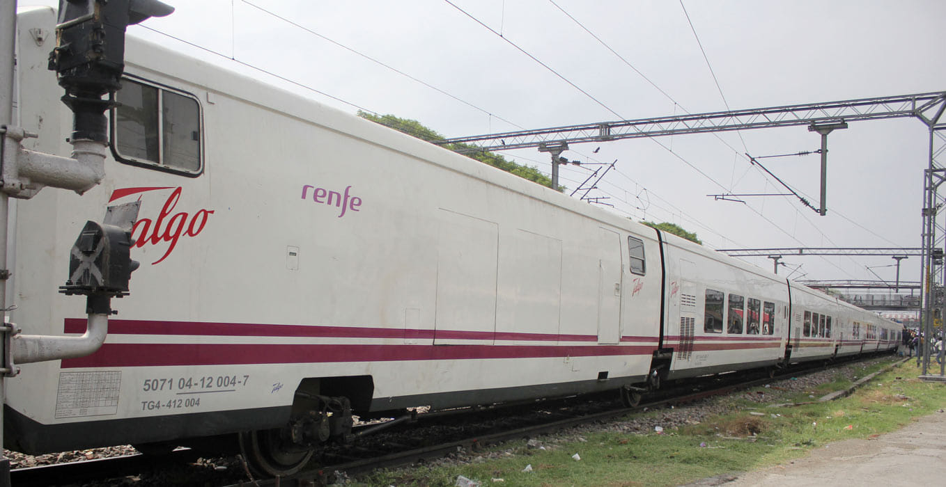 Now for trials high speed telgo train engine come from Spain.