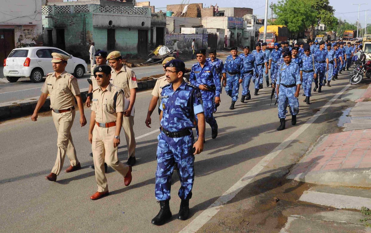 jat andolan, jat reservation, bsf, para military force, flag march,rohtak,rohtak, haryana