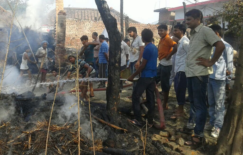 three huts and grains turn to ashes
