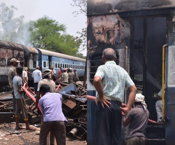 Fire in a train compartment in Lucknow.