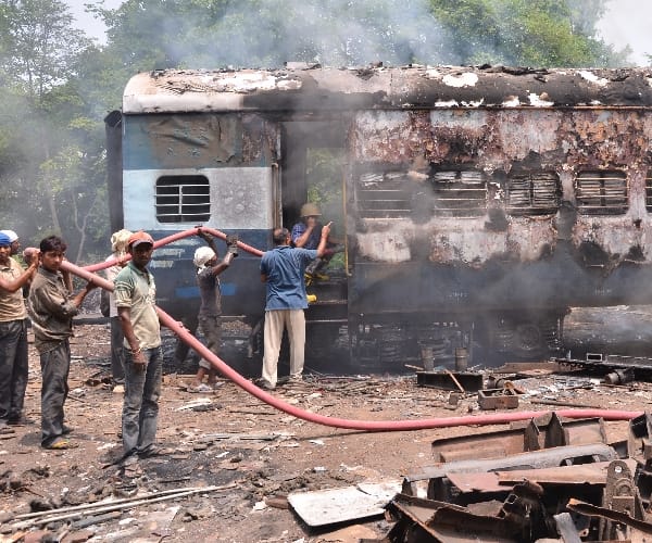 Fire in a train compartment in Lucknow.