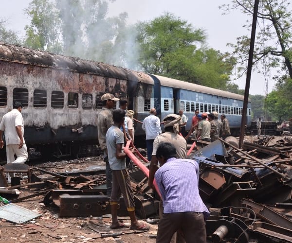 Fire in a train compartment in Lucknow.