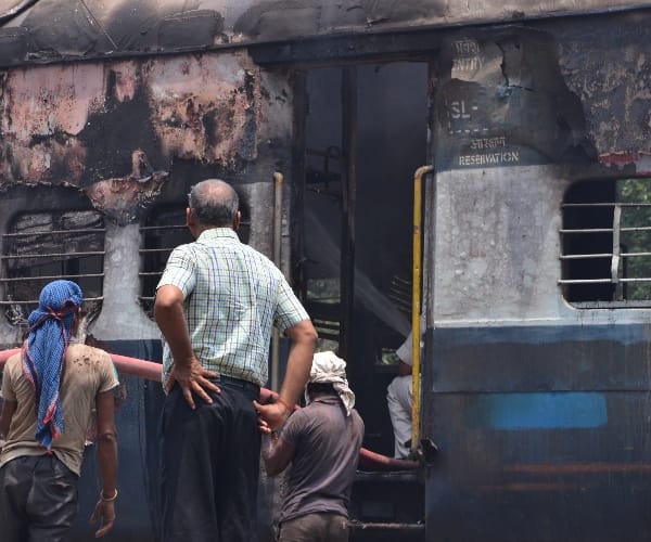 Fire in a train compartment in Lucknow.