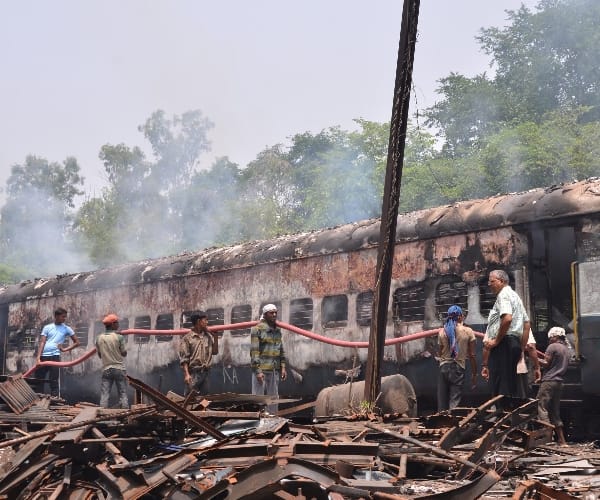 Fire in a train compartment in Lucknow.