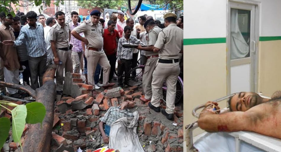 wall falling due to storm in bhiwani, old man died, young man critically injured