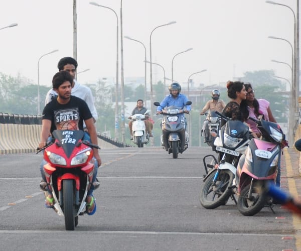 Bikers tease police men.
