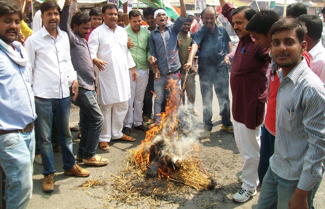 Congressmen burnt an effigy of Prime