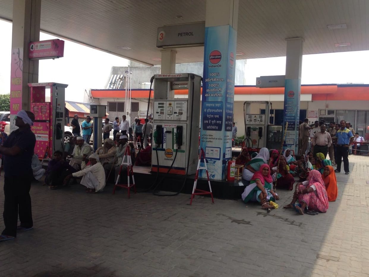Strike on petrol pump in Lucknow.