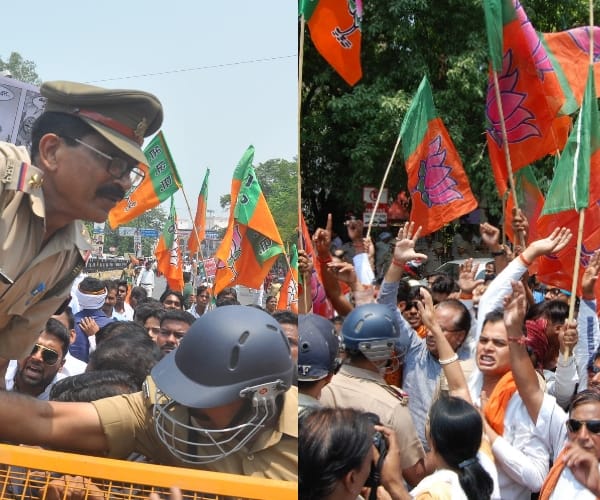 bjp protest against mathurakand in lucknow