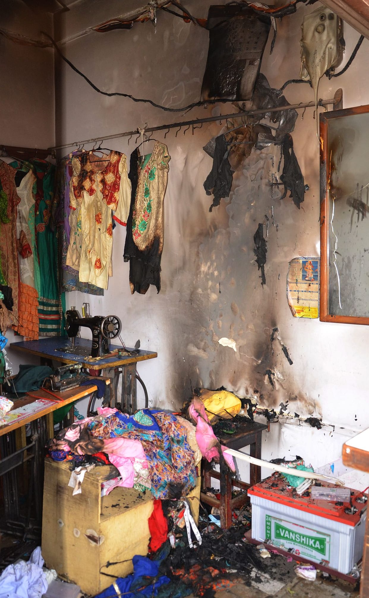 Shop on fire, damage.
