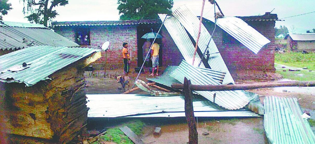 The storm struck the roof