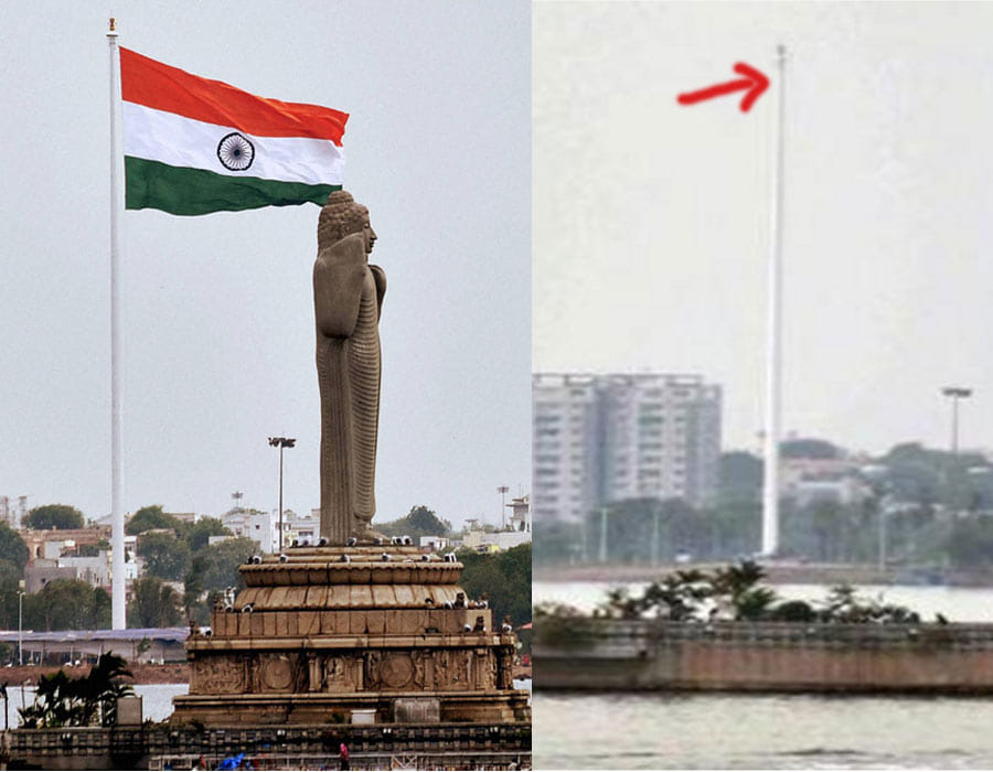 Wind damages country's largest tricolour.
