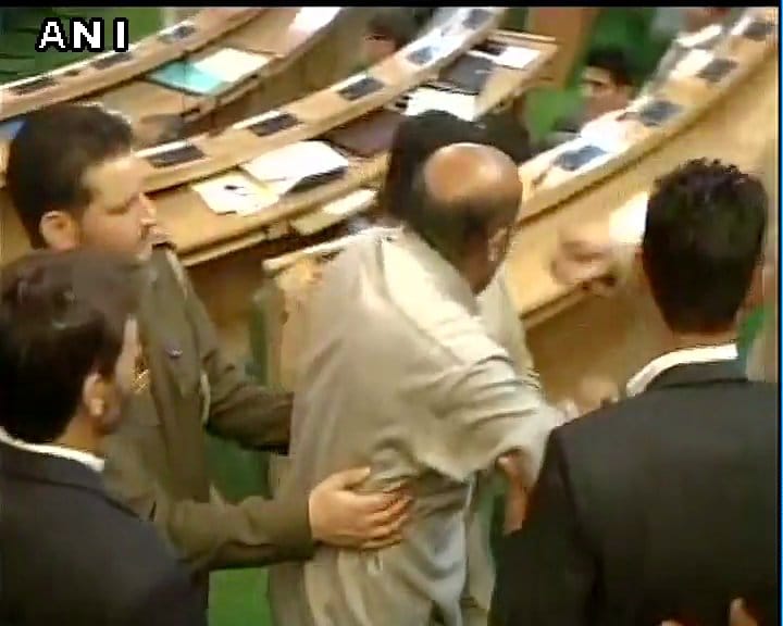 mla engineer rashid marshalled out of  j&K assembly 