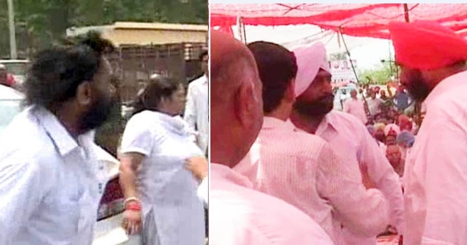 marpeet and slapping in congress leaders during captain amrinder singh rally