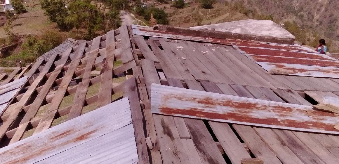 Mouni school roof blown off by the storm Thuwa