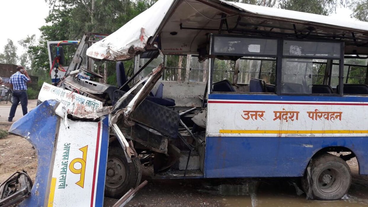 Roadways bus and truck collision, 14 injured